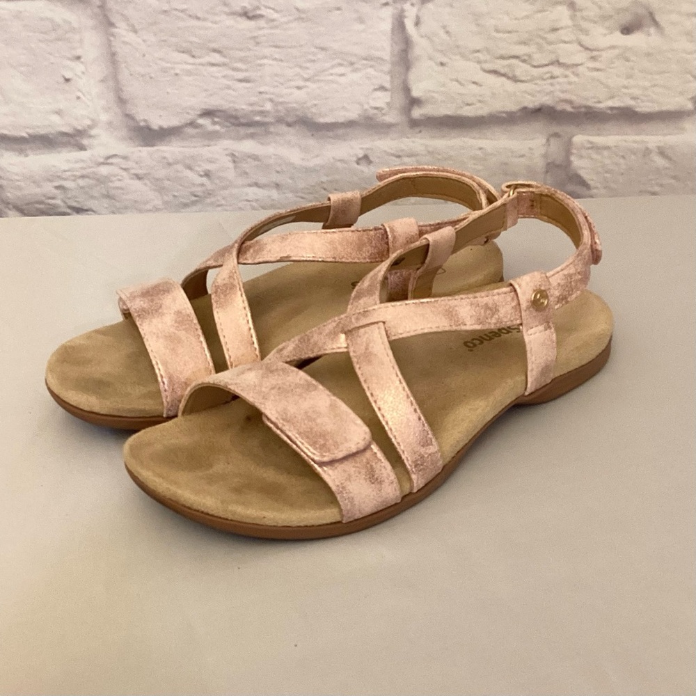 Spenco 8 Grace Orthotic Cross Strap Arch Support Sandals Metallic Pink